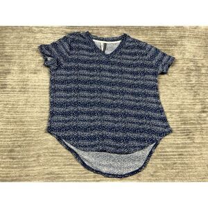 Jaclyn Intimates Top Womens Medium Blue Knit Short Sleeve Pajama Top V-Neck